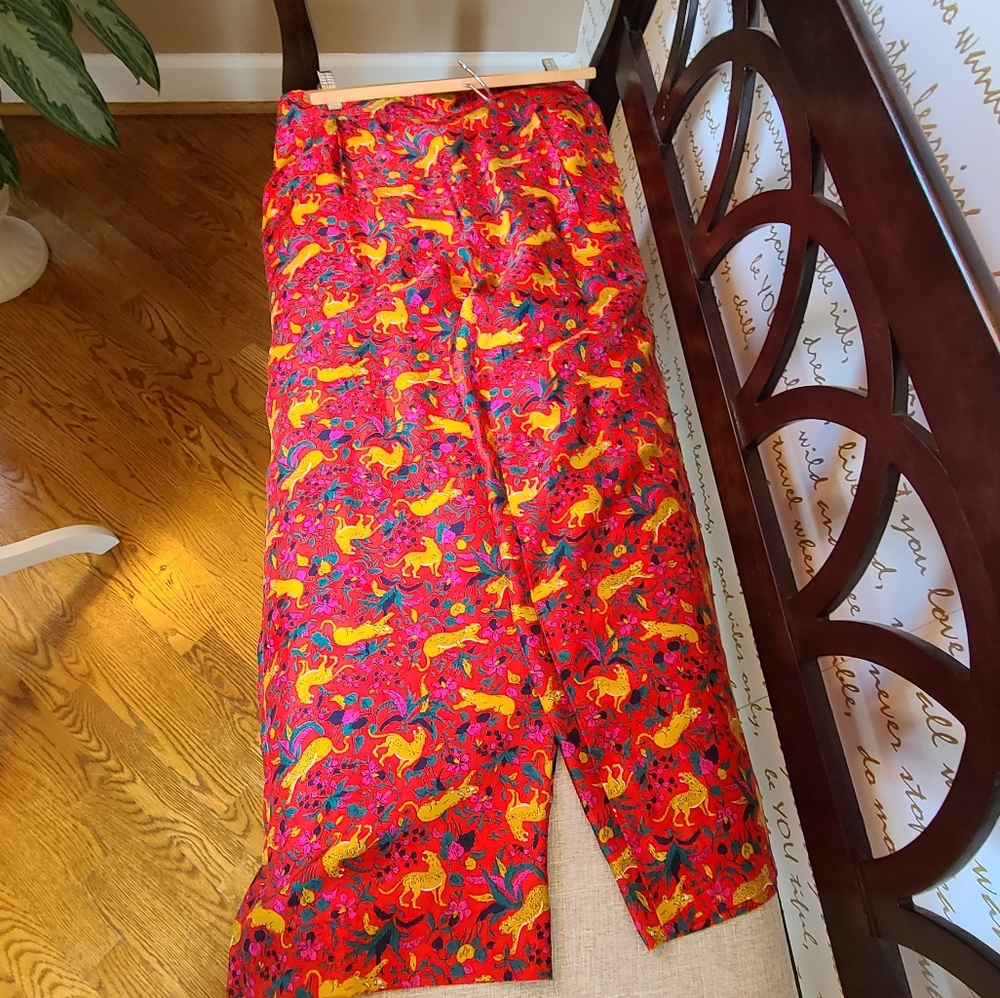 J. Crew collection silk cropped wide leg pants - jungle cat floral red